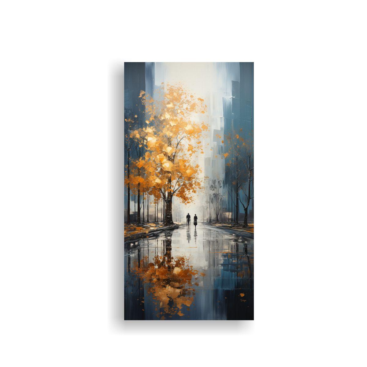 Pintura Abstracta De árboles En Plata Y Oro Con 70x140cm-0