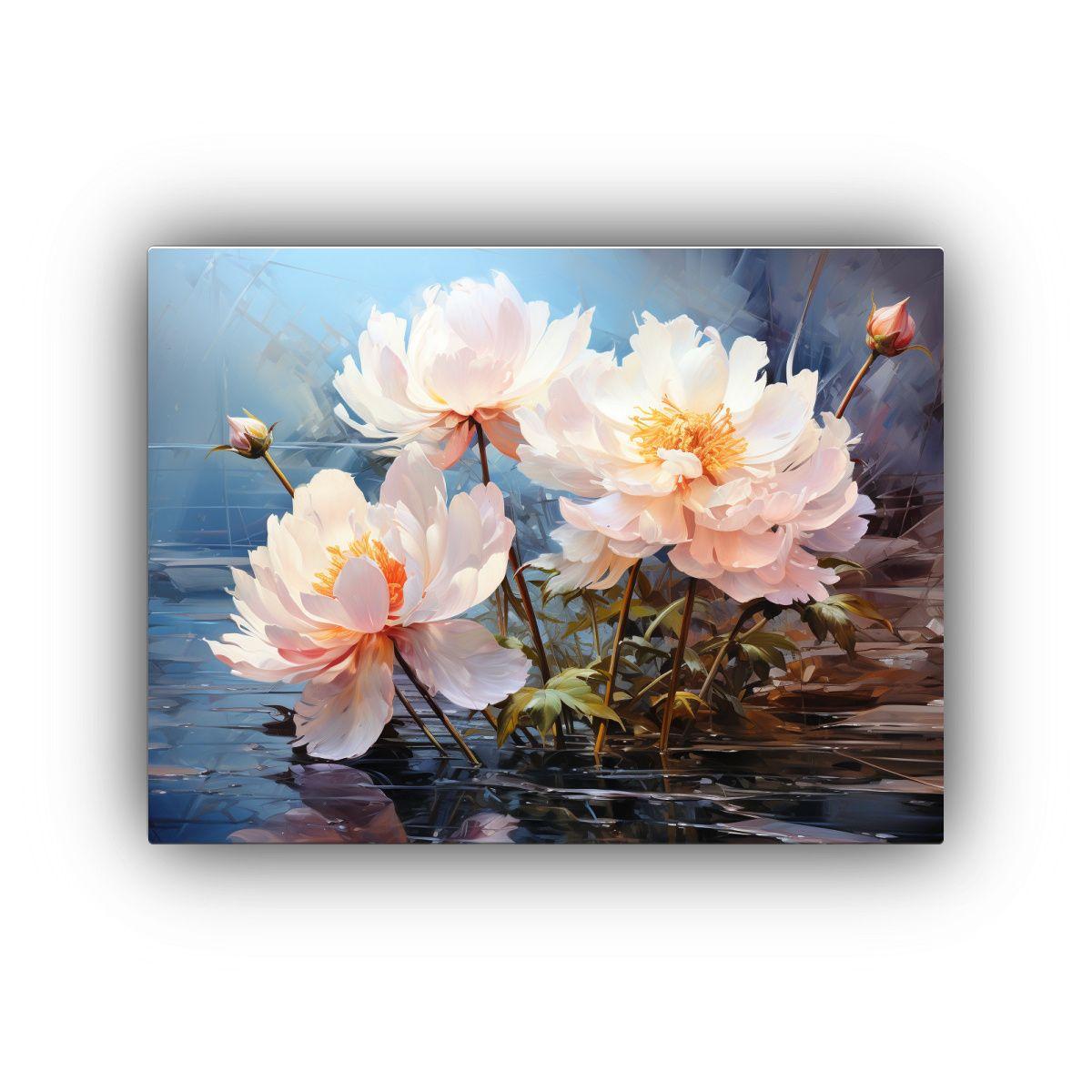 Pintura Abstracta De Amapolas En Colores Blancos 50x40cm-0