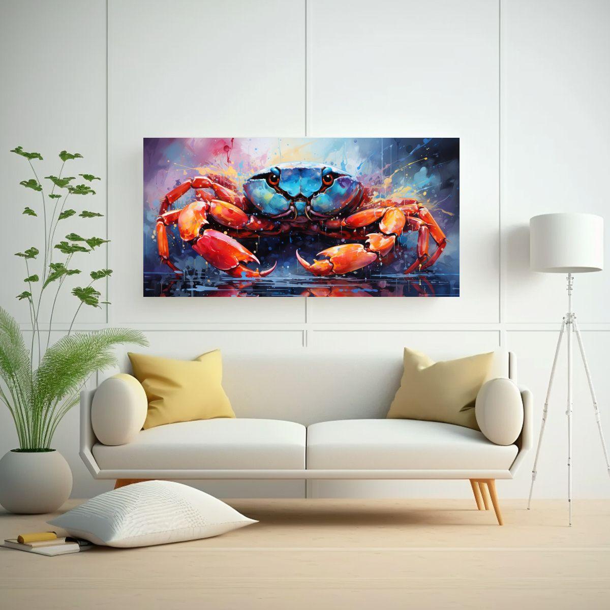 Cuadro De Cangrejo Iridiscente Y Amarillo Maíz, 100x50cm-2