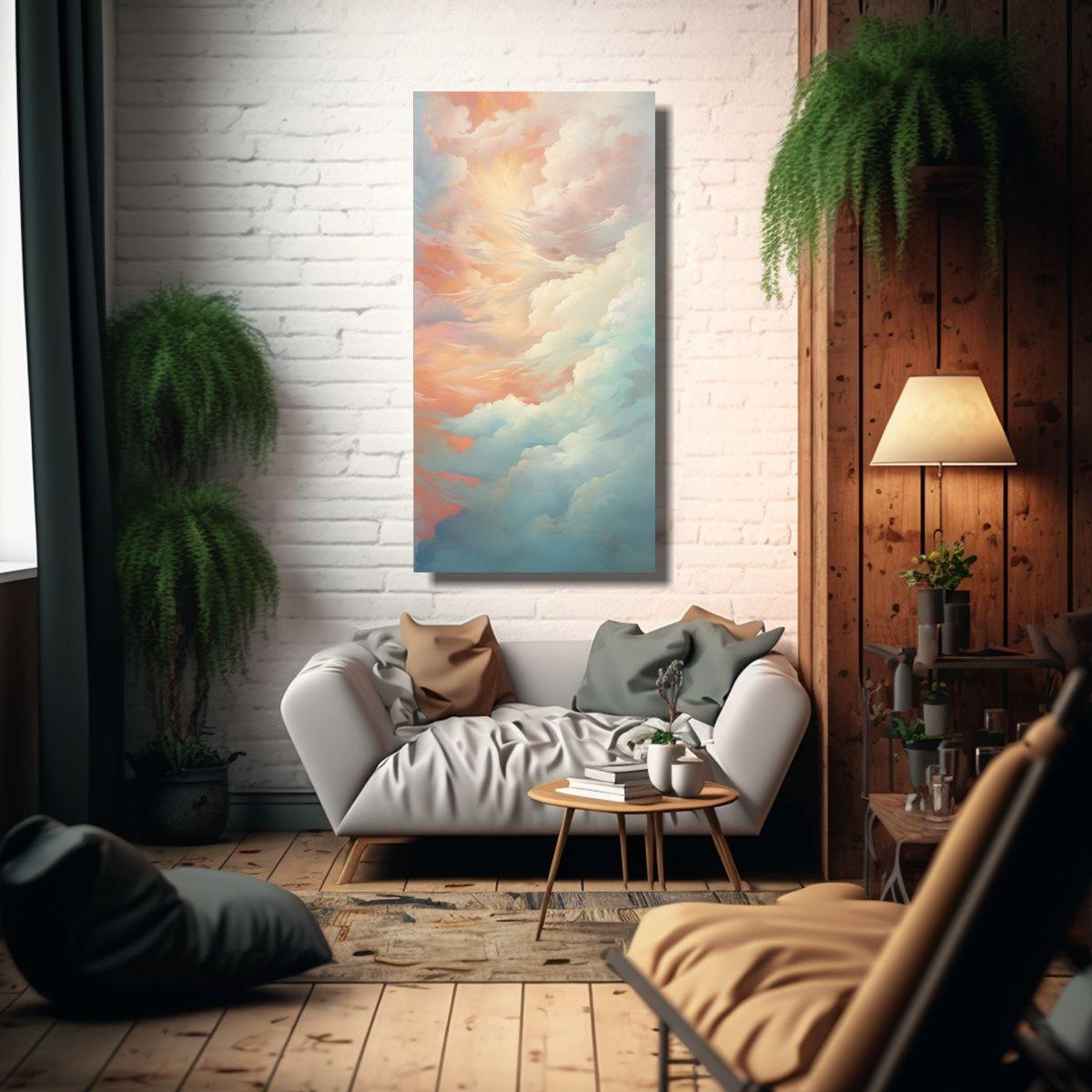 Pintura Decorativa Abstracta De Nubes En Lienzo 50x100cm-2