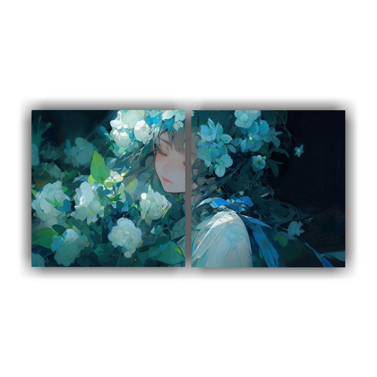 Set 2 Telas En Bastidor Vintage Adorno A Cyan 100x50 Cm-0