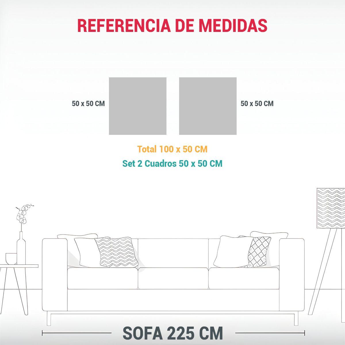 Set 2 Telas En Bastidor Vintage Adorno A Cyan 100x50 Cm-1