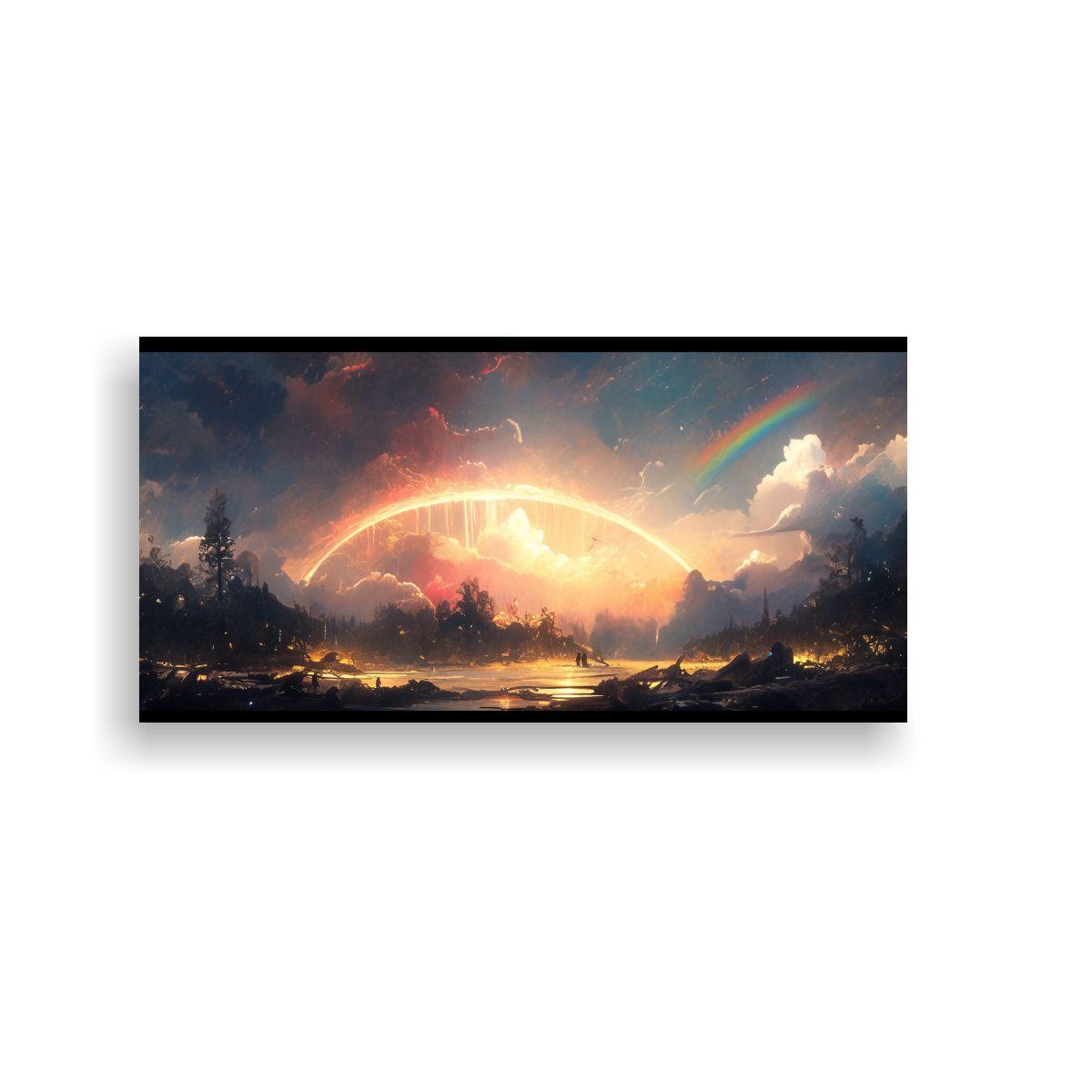 Pintura Abstracta Luminosa Con Arcoíris Y Negro 60x30cm-0