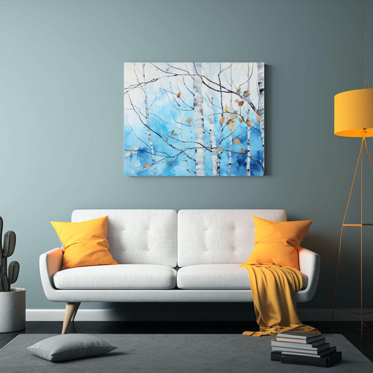 Pintura Abstracta De Un árbol De Abedul En Tonos Azules. 65x50cm-2