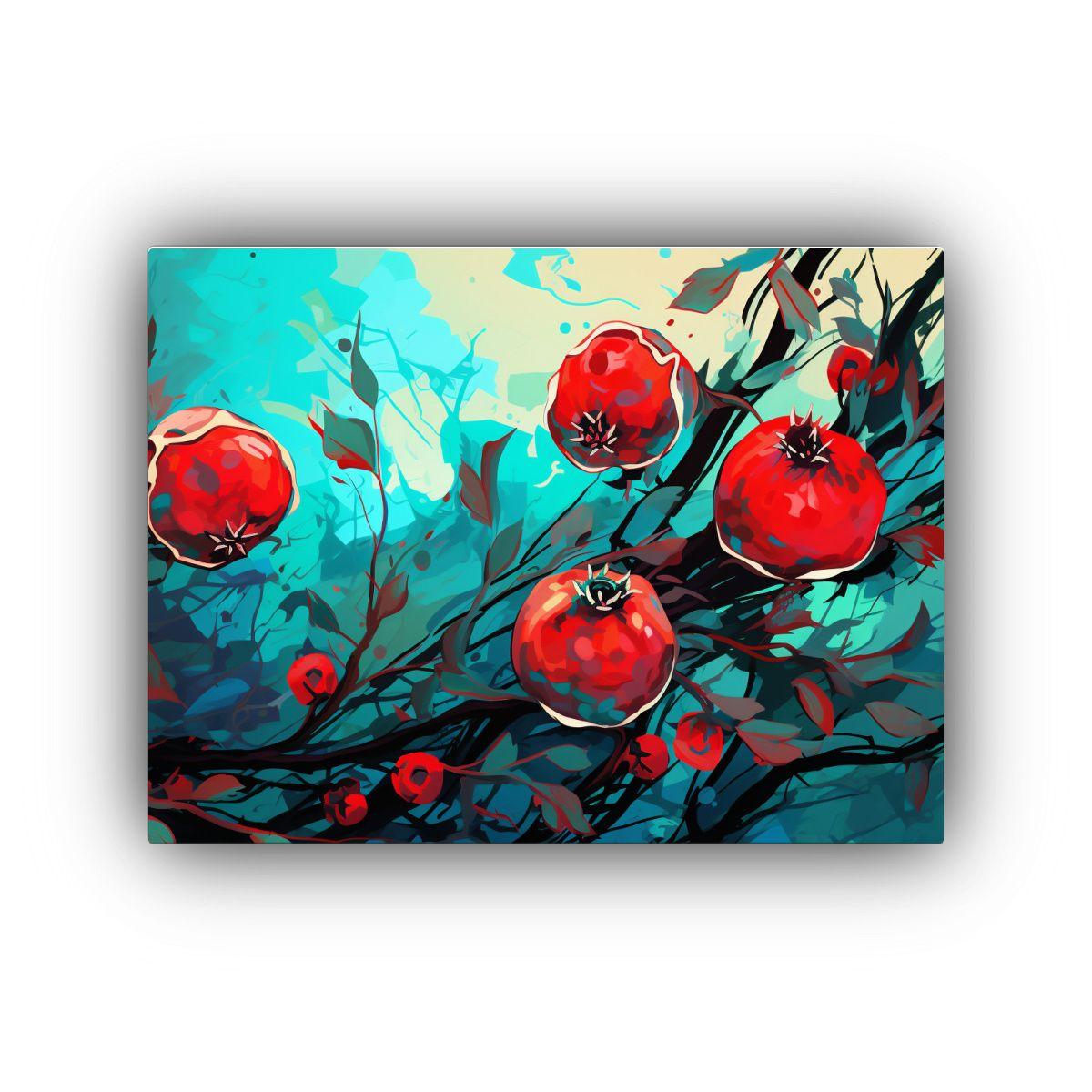 Pintura Decorativa Inspirada En Granado En Colores Rojo Y Tu 65x50cm-0