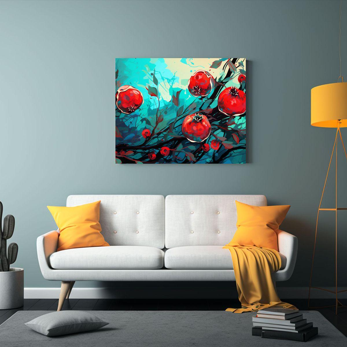 Pintura Decorativa Inspirada En Granado En Colores Rojo Y Tu 65x50cm-2