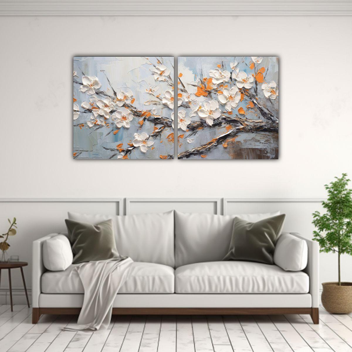 Pintura En Lienzo De Flores De Cerezo Naranjas 140x70 Cm-2