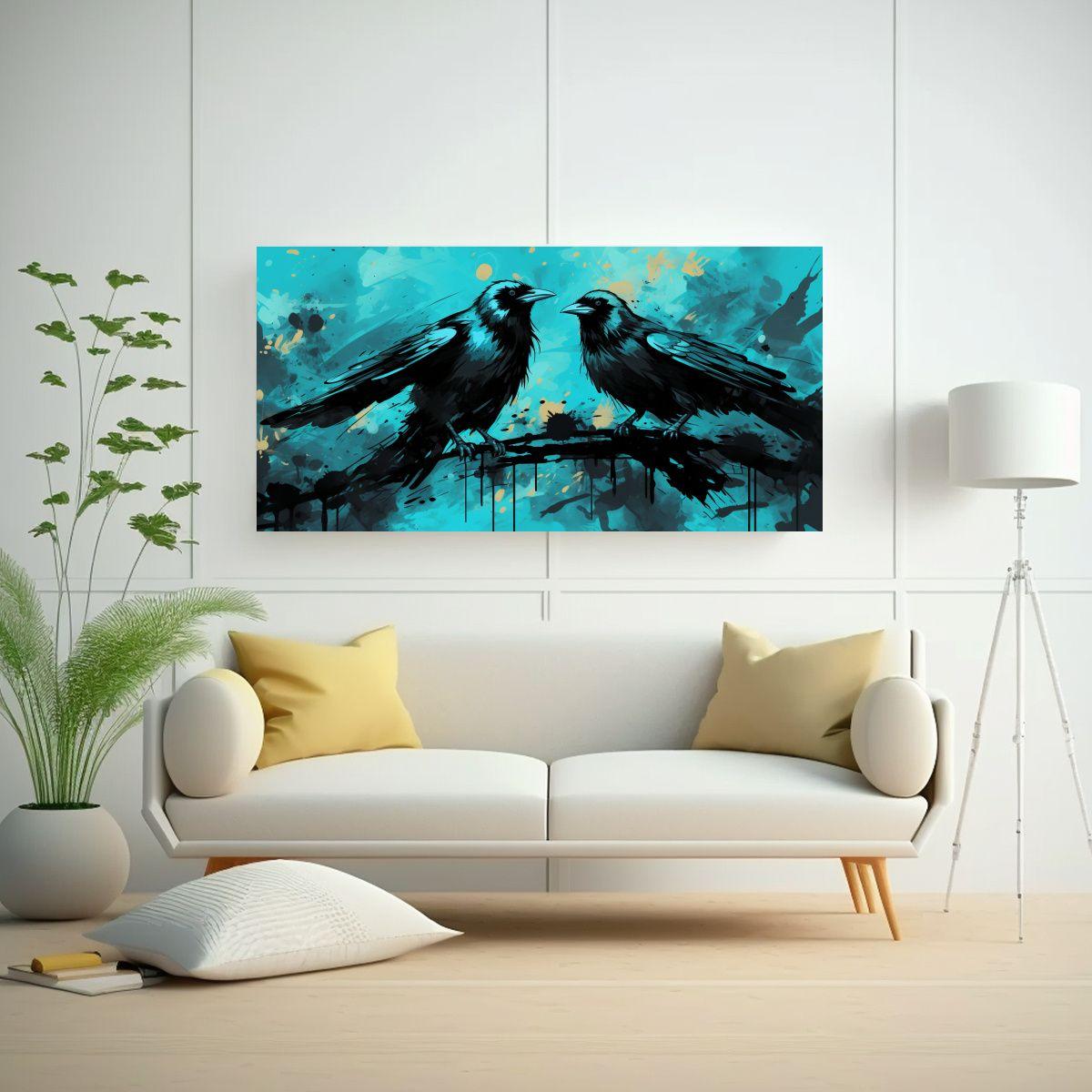 Cuadro En Bastidor Exclusivo Cuervos Y Cuervas En  120x60cm-2