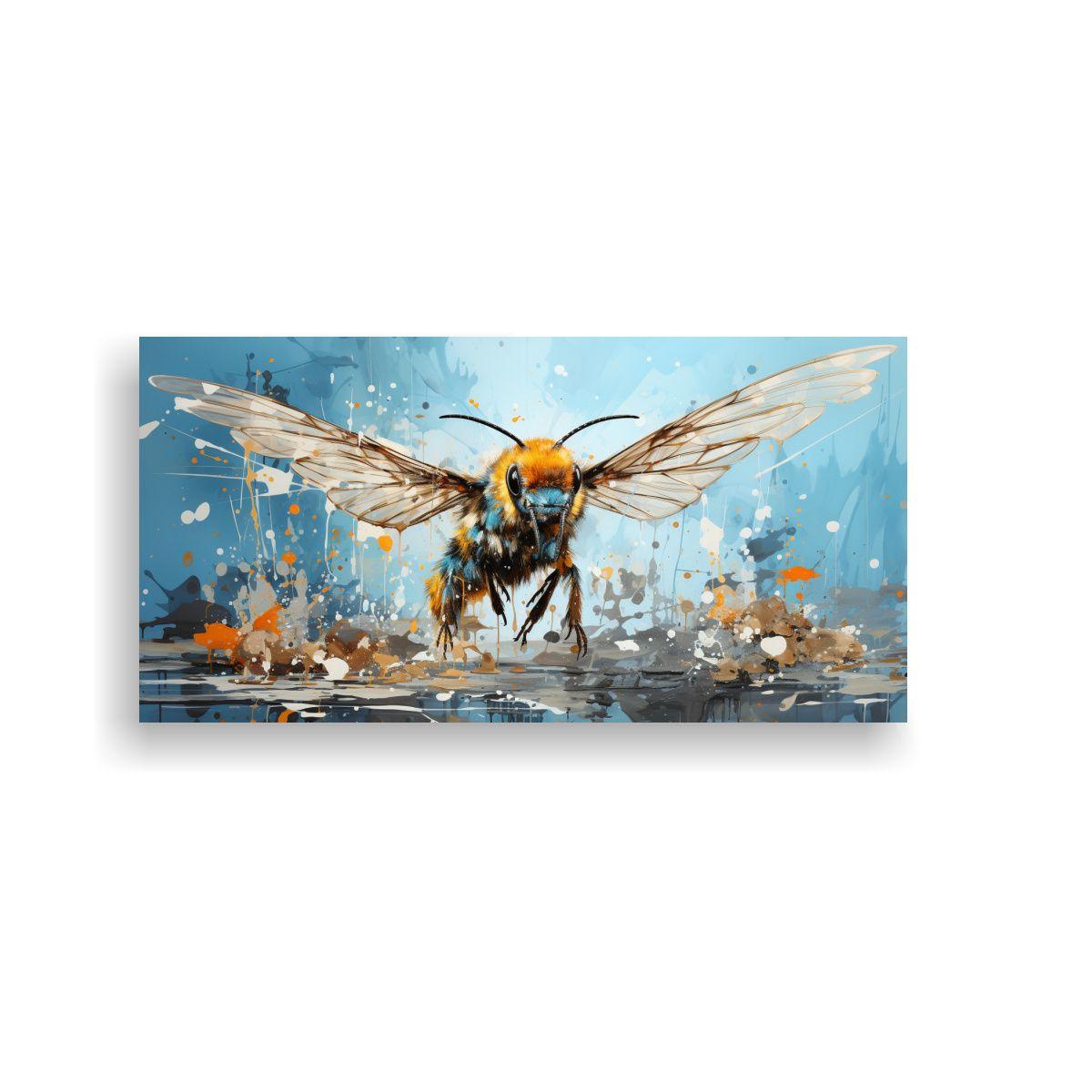 Pintura Moderna De Abeja En Colores Ladrillo Y Azu 60x30cm-0