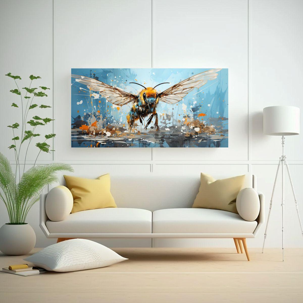Pintura Moderna De Abeja En Colores Ladrillo Y Azu 60x30cm-2