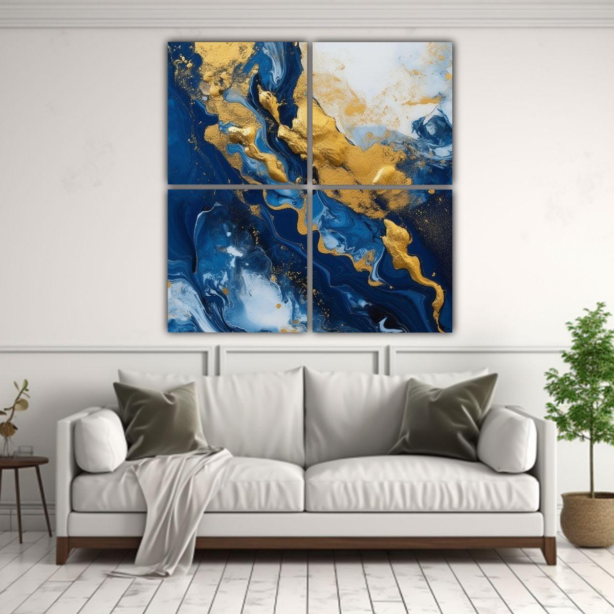 Cuadro Abstracto Mármol Dorado Y Azul Estilo 120x120 Cm-2