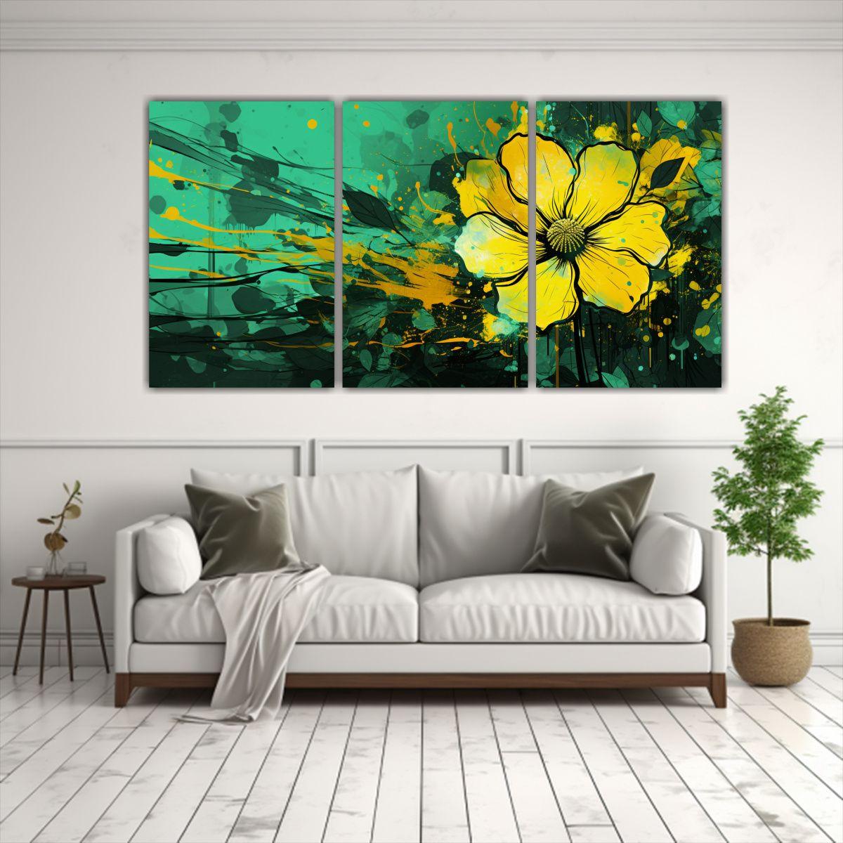 Cuadros Inspiración Surrealista Amarillo Y Verde 60x30 Cm-2