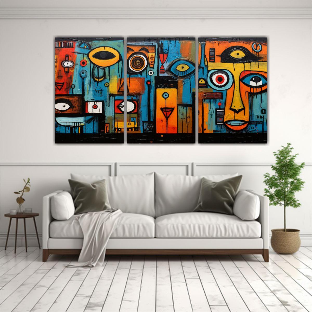 Cuadro Abstracta Inspirada En Arte Brut Con Rayas 240x120 Cm-2