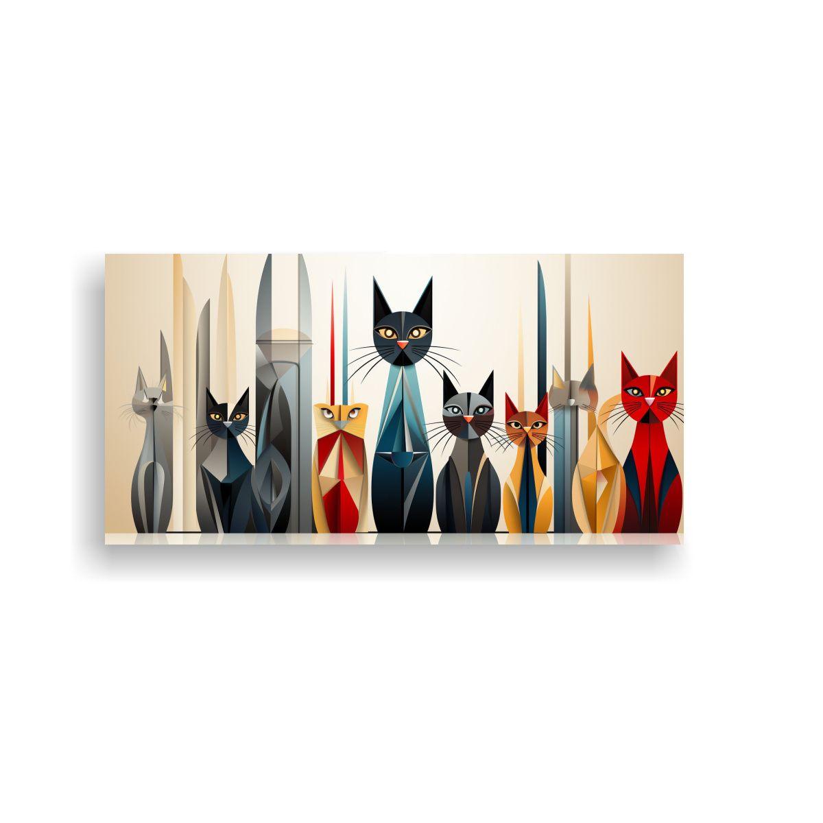 Cuadros Decorativos De Acuarela Gatos Y Líneas 100x50 Cm-0
