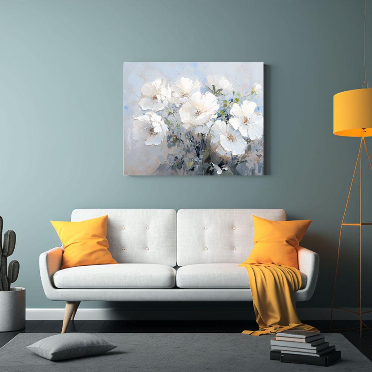 Cuadro Conceptual Colorido En Lienzo Estilo Flores Blancas D 75x50cm-2