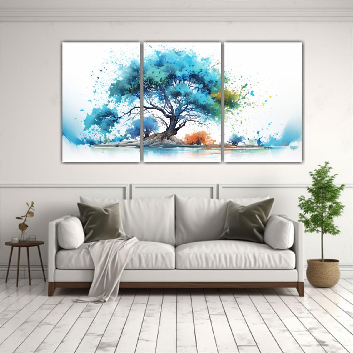 Pintura Abstracta De árbol De Acacia En Turquesa 150x75 Cm-2