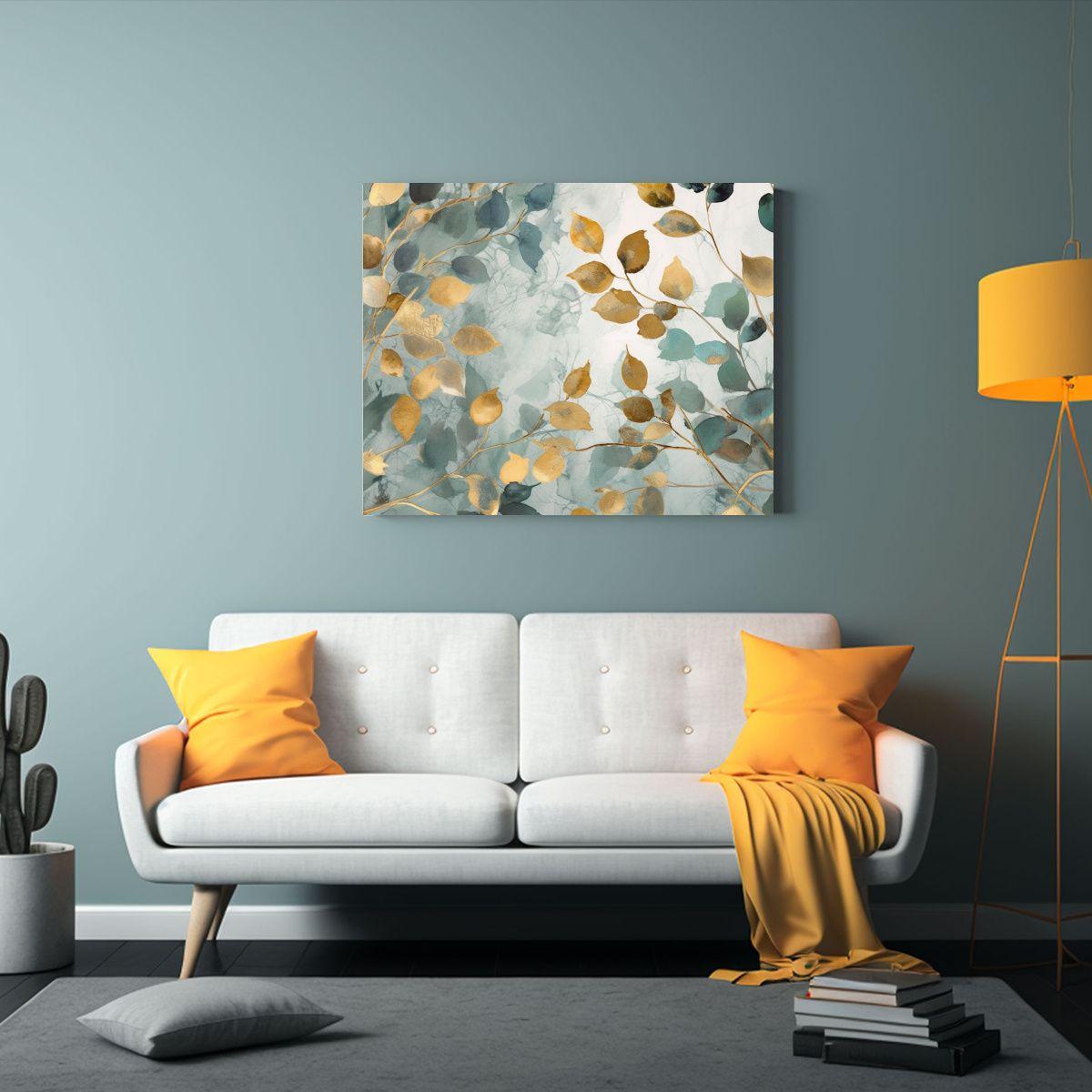 Cuadro Vintage Equilibrio Visual Hojas Verdes Y Ramas Acuare 65x50cm-2