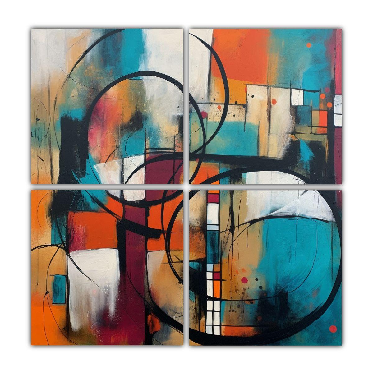Cuatro Telas En Bastidor Abstracto Actuales Para 160x160 Cm-0