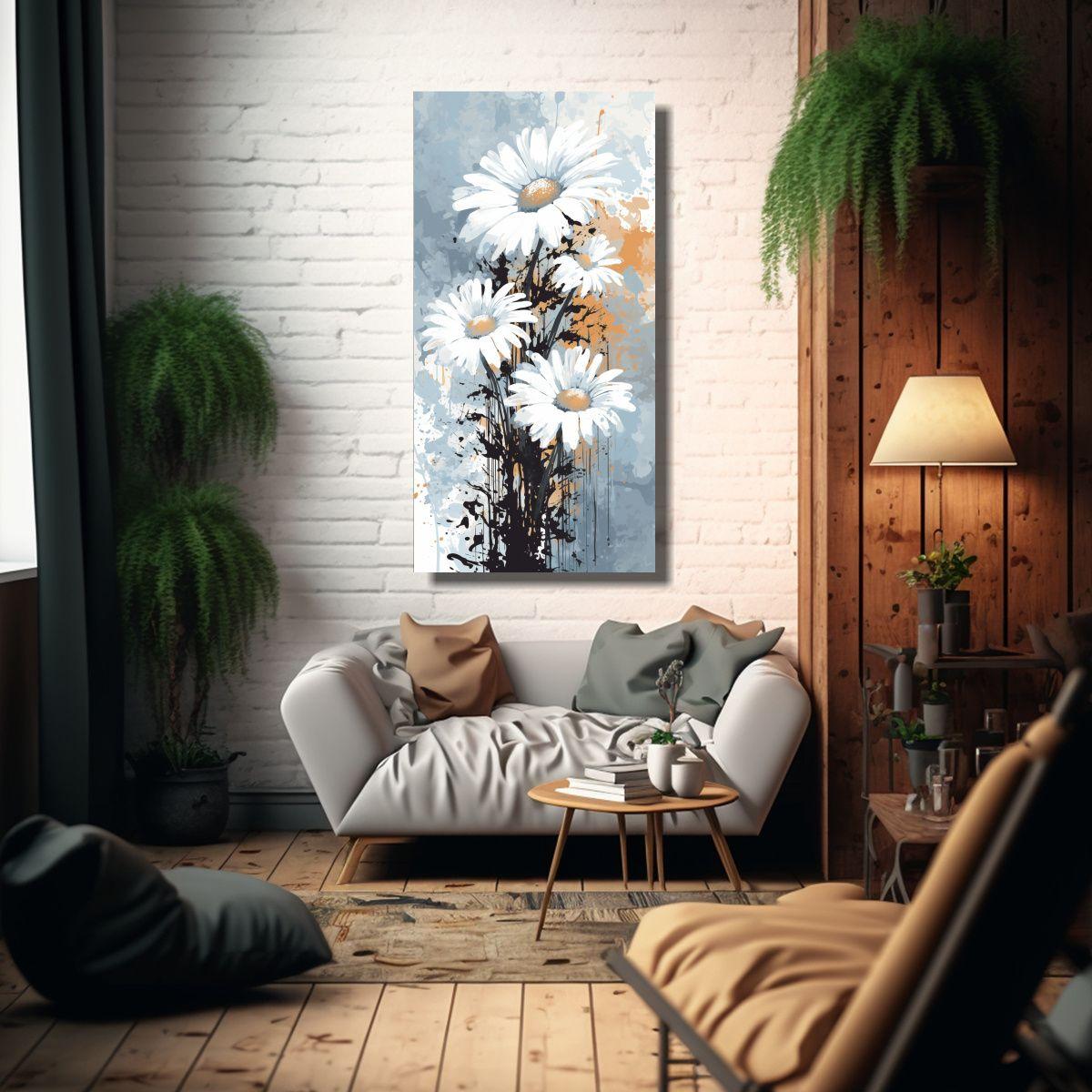 Pintura De Pared Neonoir Con Manzanilla En Blanco 60x120cm-2