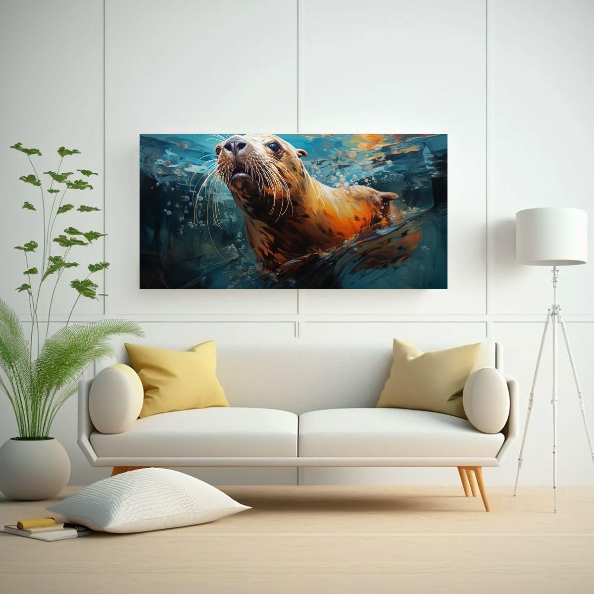 Cuadro Realista De León Marino En Estilo Pintura 140x70cm-2