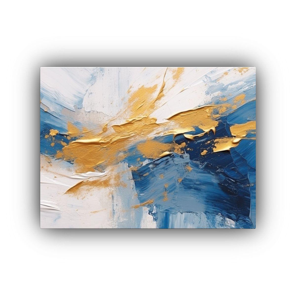 Pintura Abstracta En Azul Y Blanco Con Toques Dorados Arte D 90x60cm-0