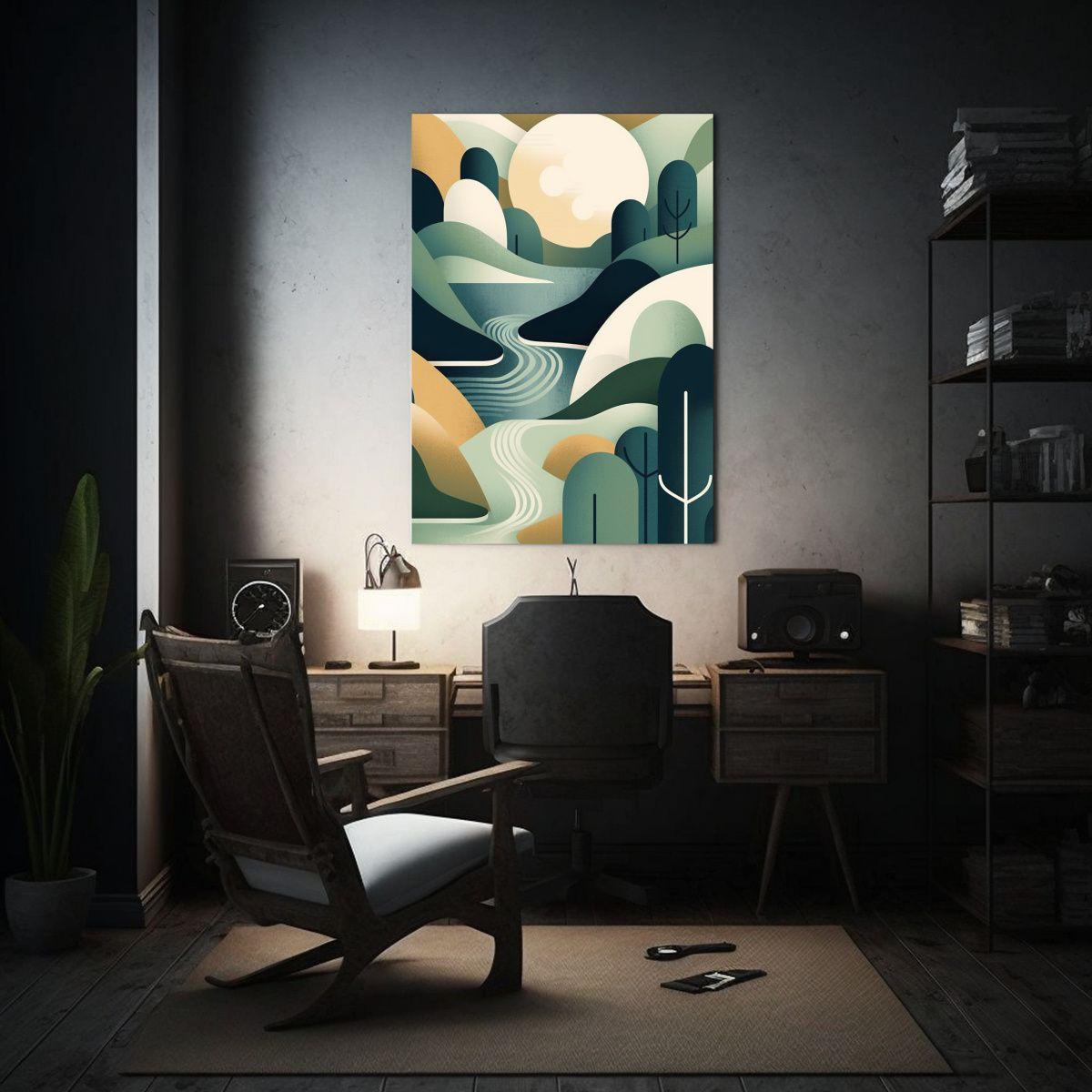 Lienzo De Tela Abstracto Moderno Con Formas Verdes Y Beige 30x45cm-2
