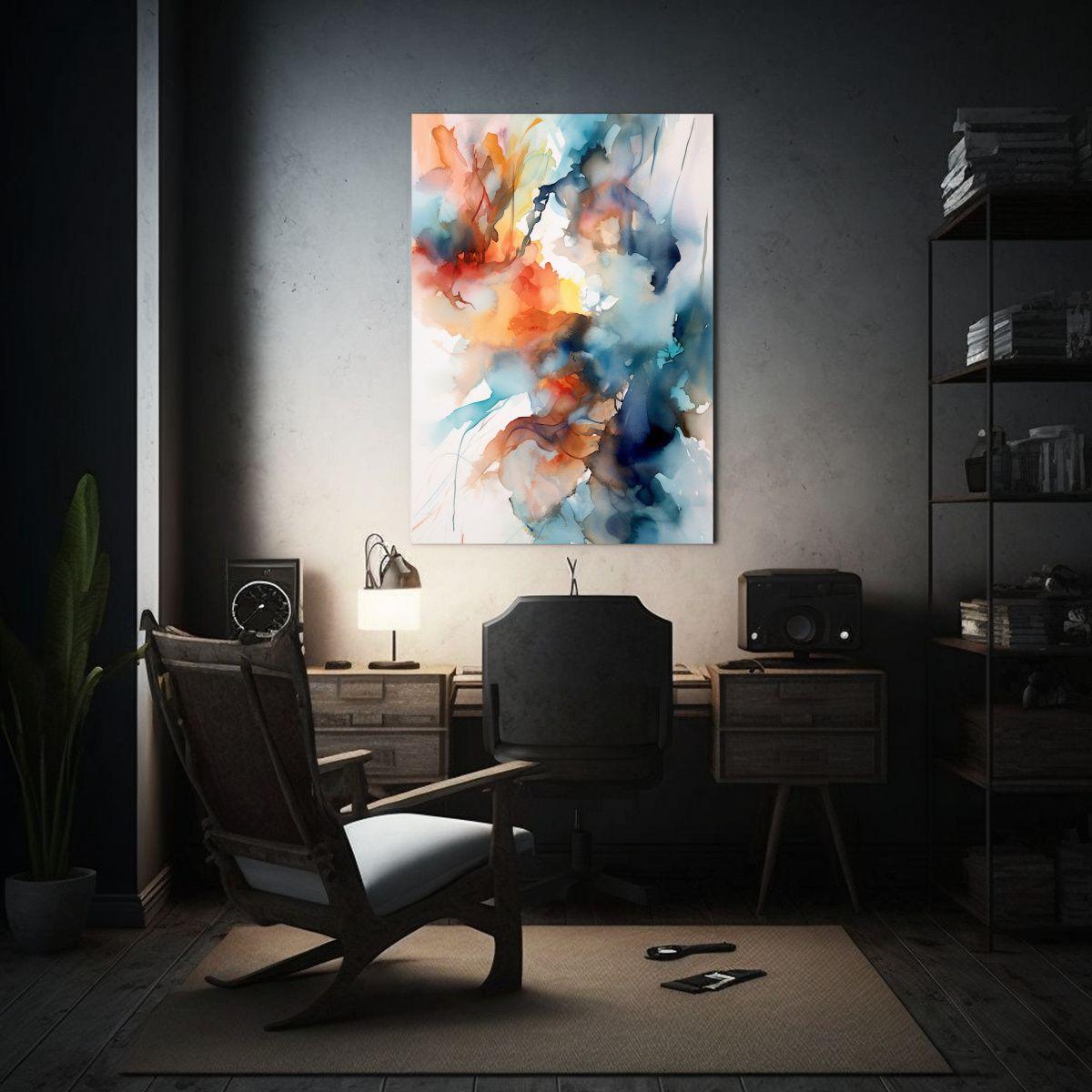 Pintura Abstracta Expresiva En Acuarela Sobre Lienzo 30x40cm-2