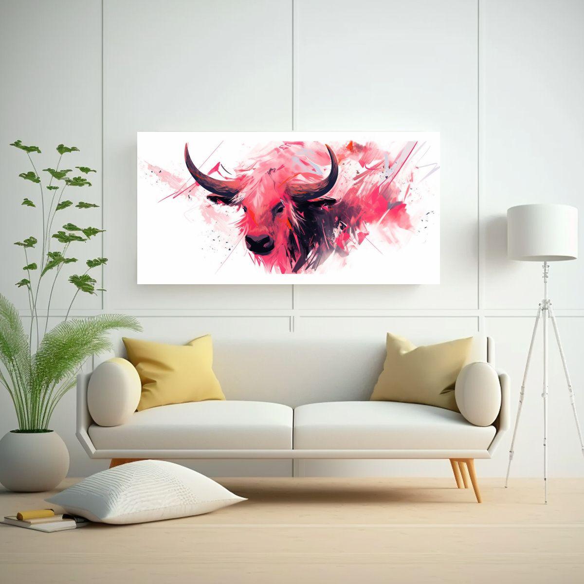 Pintura Alegre De Un Yak En Rosa Estilo Neo Pop 60x30cm-2