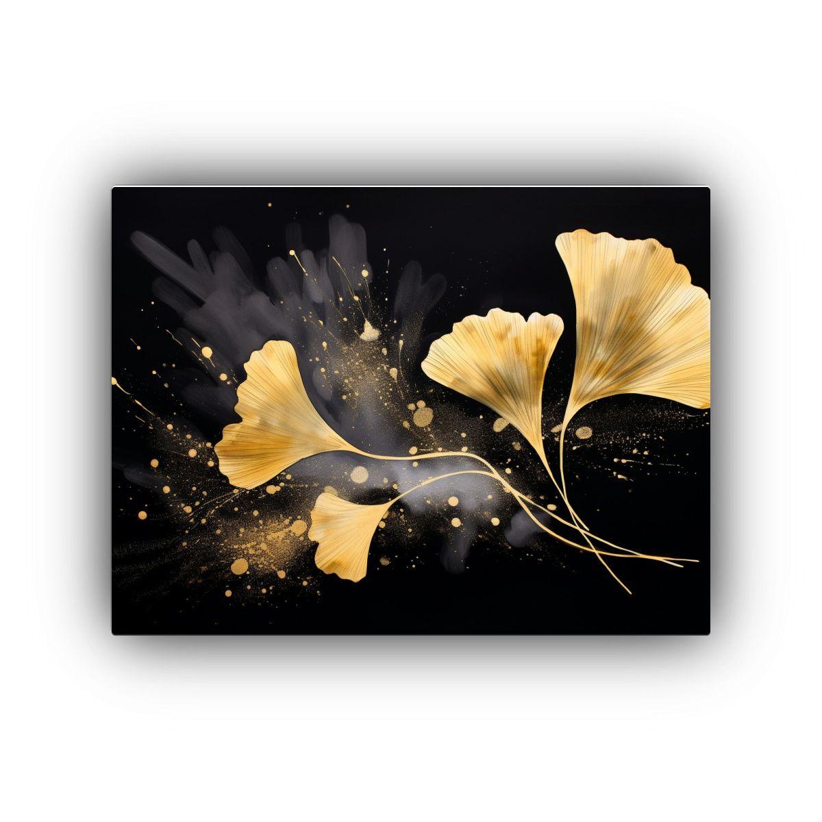 Cuadro Impreso Hojas De Ginkgo En Oro Y Negro, 60x40cm-0