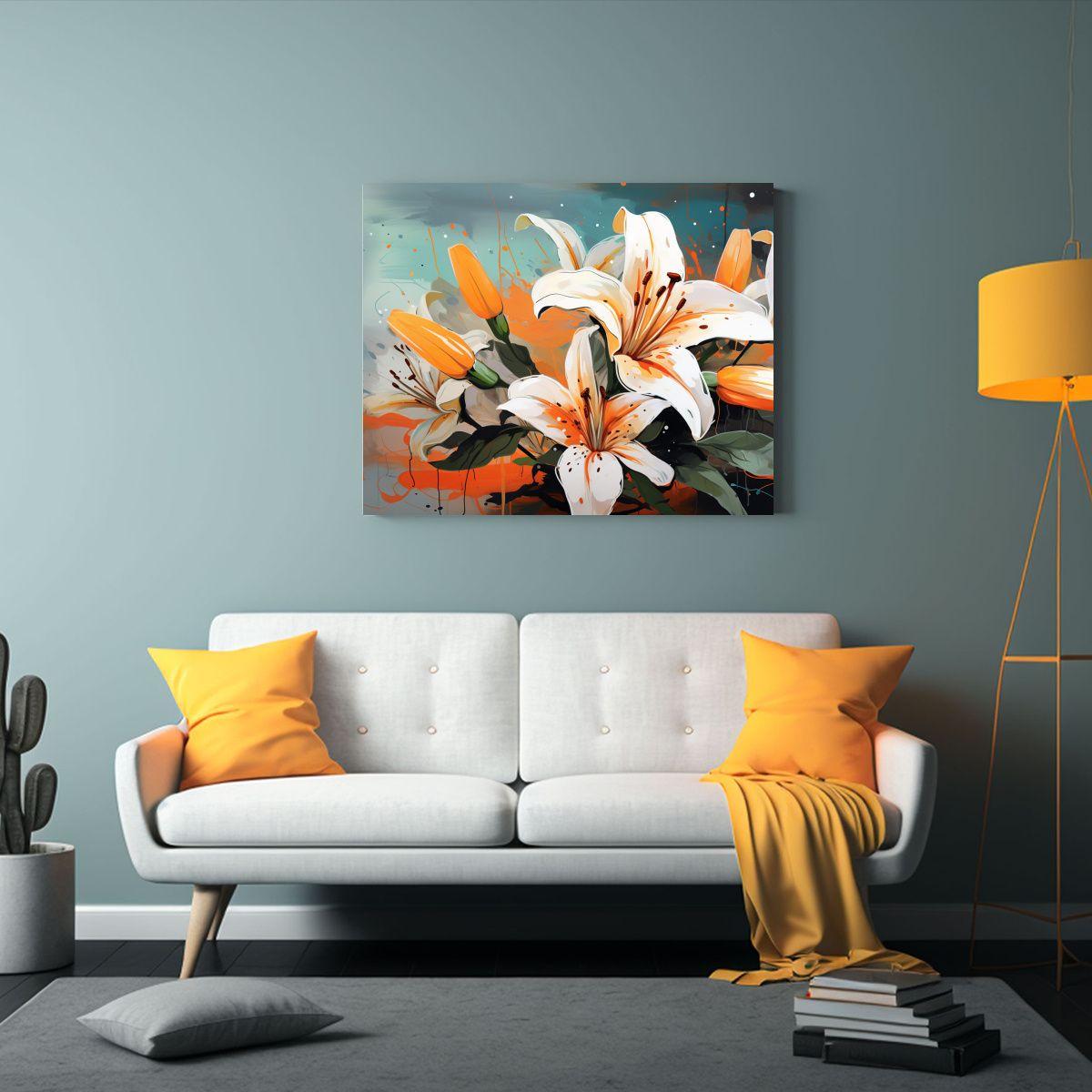 Cuadro Inspirador Arte Gráfico Blanco Y Naranja 75x50cm-2