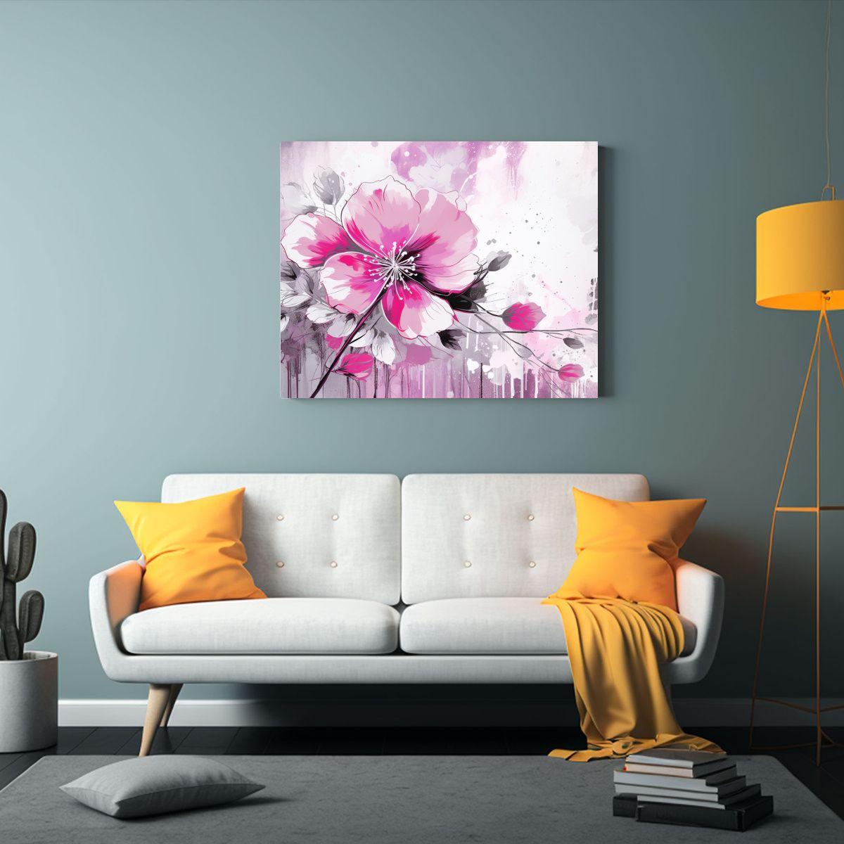 Impresionante Lienzo Vintage En Blanco Y Rosa Estilo Neonoir 65x50cm-2