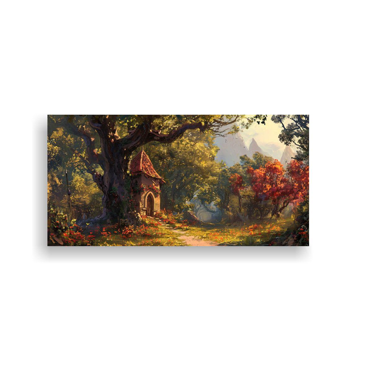 Pintura Decorativa De Templo Medieval Rodeado De 40x20 Cm-0