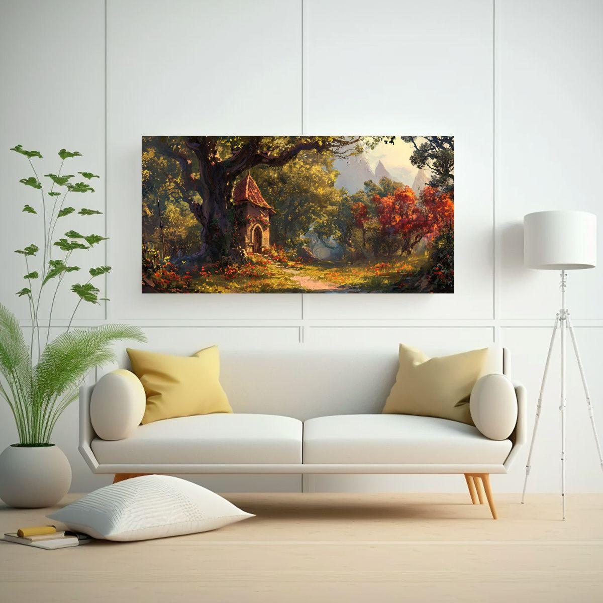 Pintura Decorativa De Templo Medieval Rodeado De 40x20 Cm-2