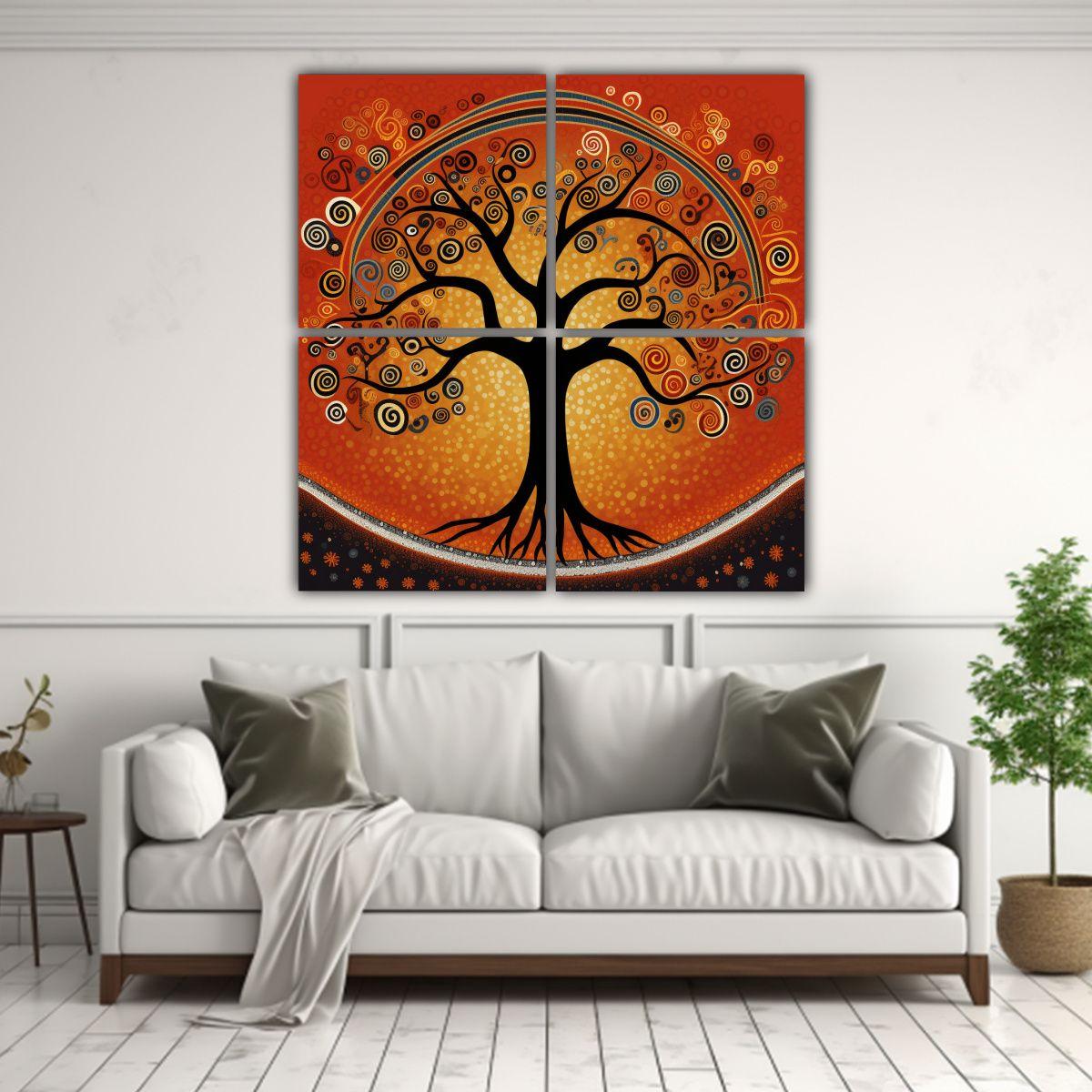 Cuatro Cuadros Cuadrado Con Concepto De Árbol 60x60 Cm-2
