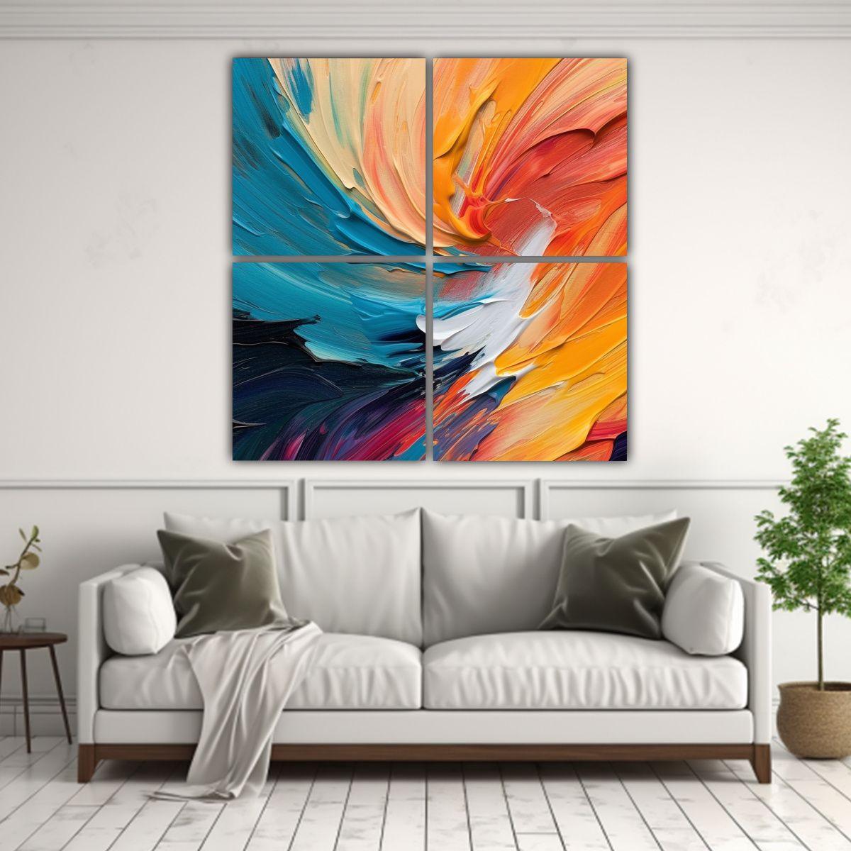 Pinturas Abstractas De Cuatro Cuadros Con Tonos 60x60 Cm-2