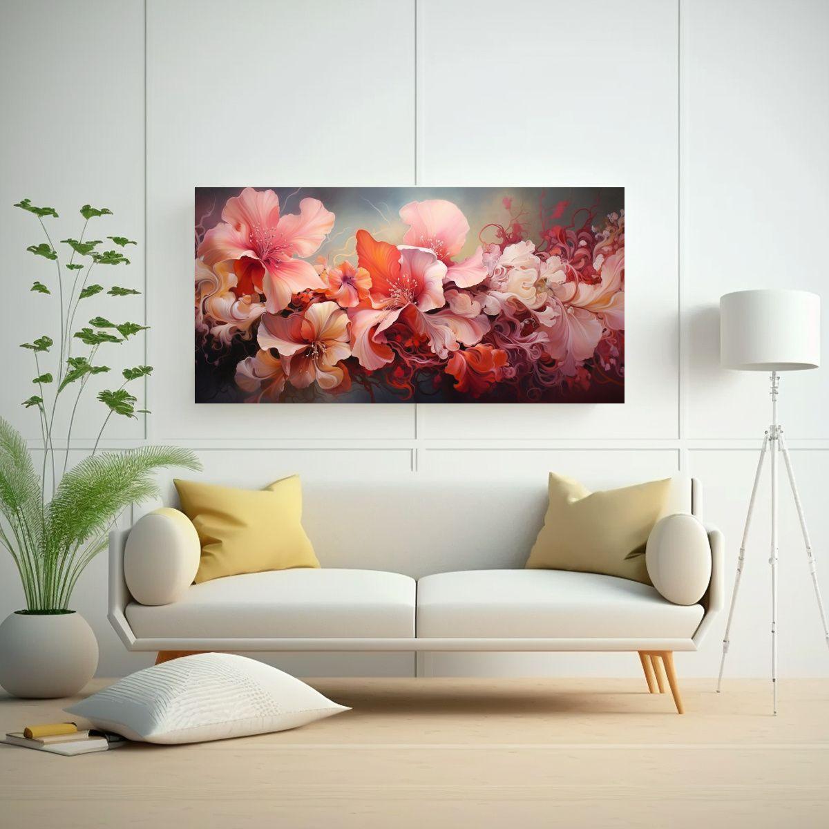 Cuadro Tela Estilo Galería: Flores Abstractas 60x30cm-2
