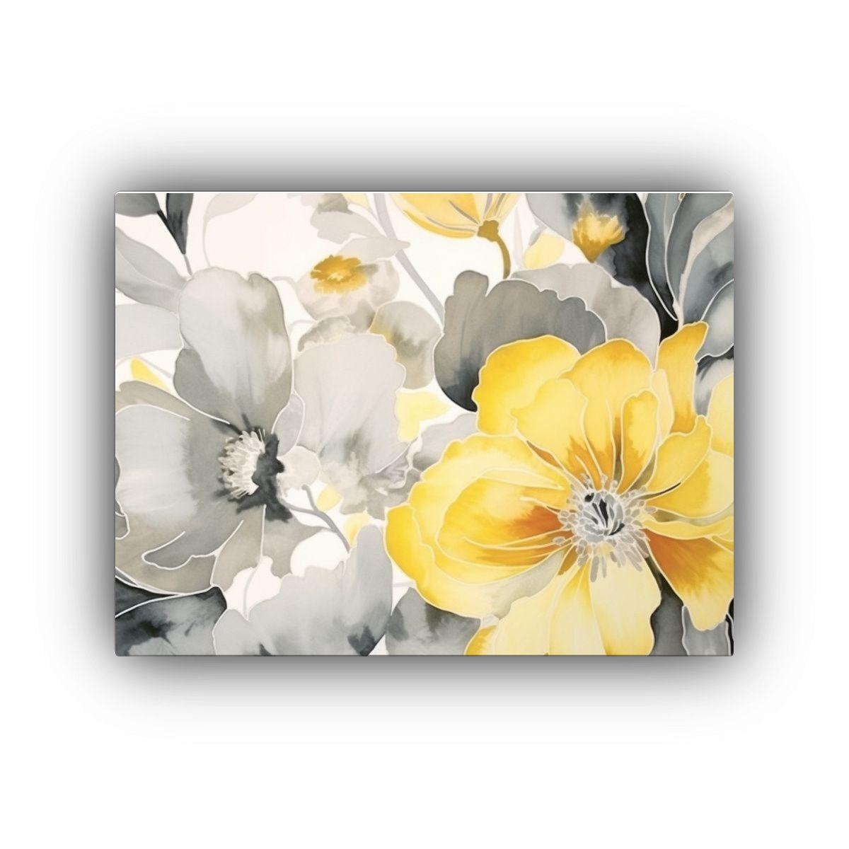 Cuadro Inspirador Relieve Abstracto Acuarela Floral Amarillo 120x80cm-0