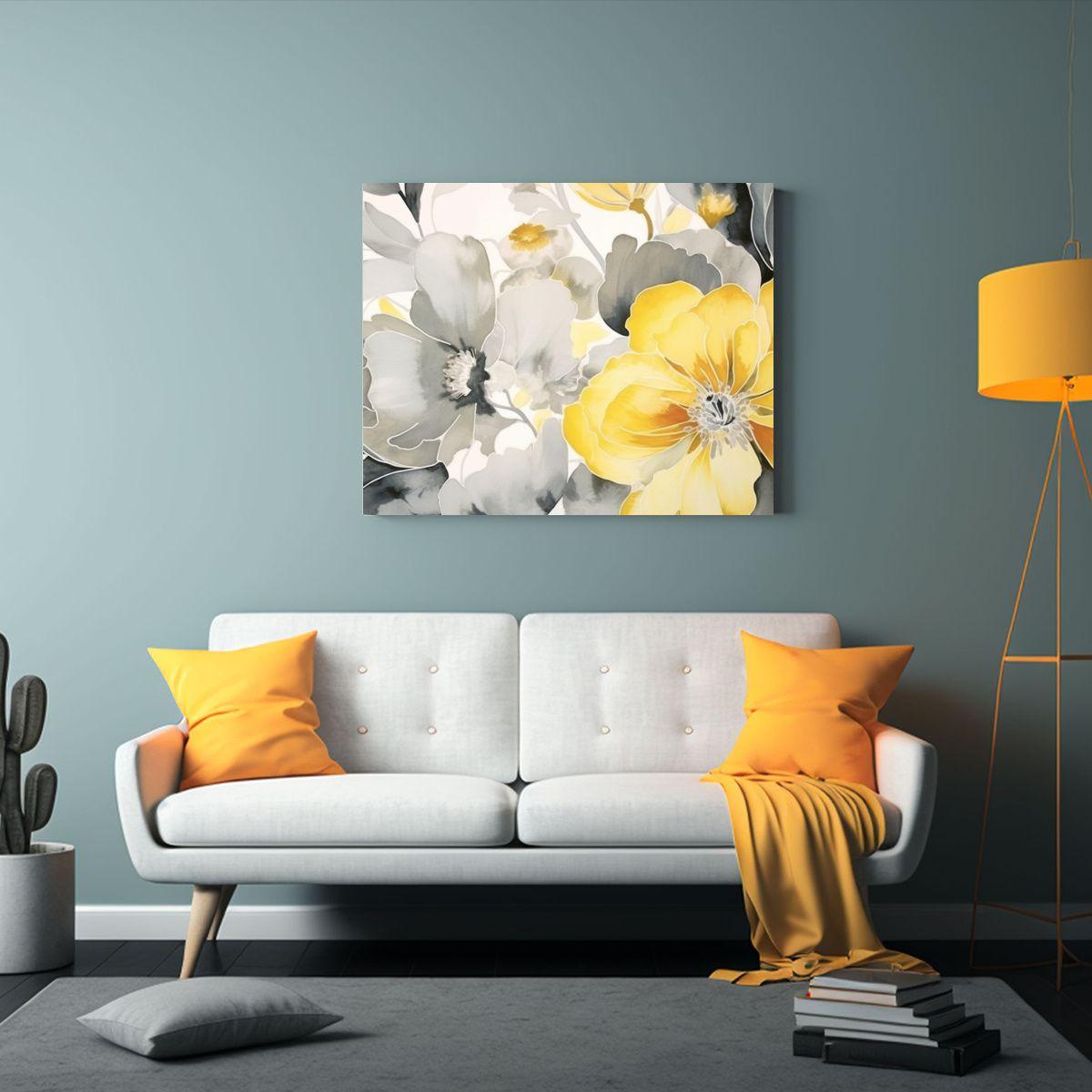 Cuadro Inspirador Relieve Abstracto Acuarela Floral Amarillo 120x80cm-2