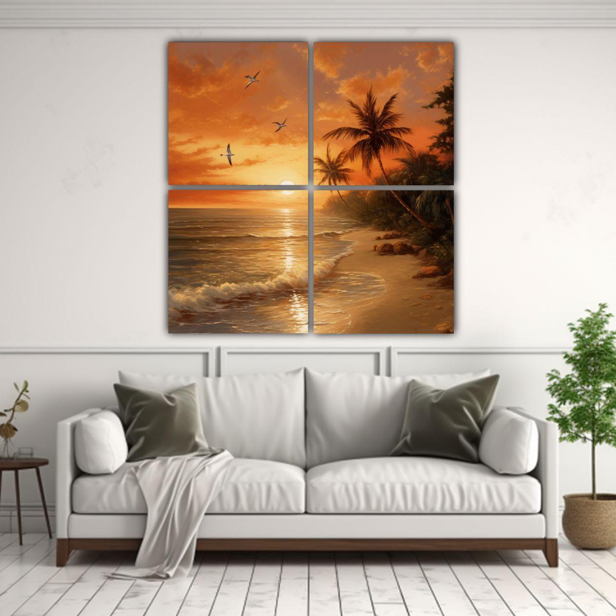 Cuatro Cuadros Patron Intenso De Una Playa Serena 100x100 Cm-2