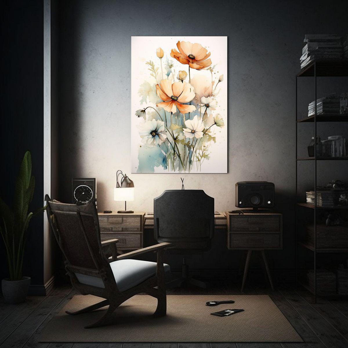 Cuadro Original De Acuarela Floral Con Composición Creativa 30x45cm-2
