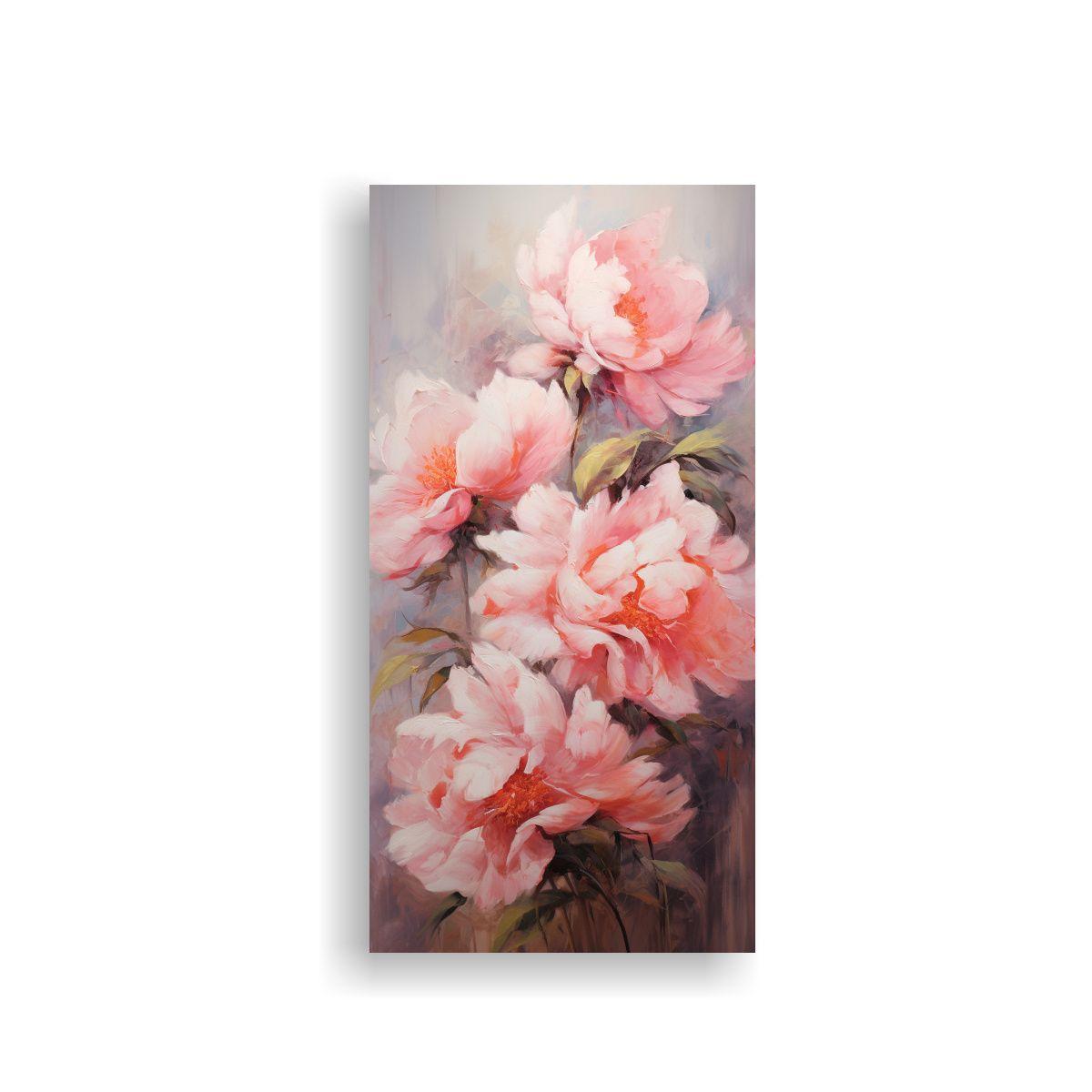 Pintura De Peonías Rosas En Lienzo Estilo Arte 70x140cm-0