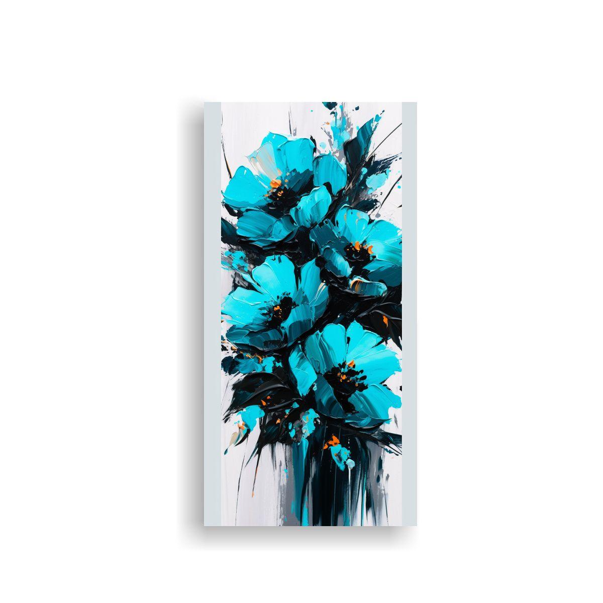 Pintura En Lienzo De Flores En Colores Turquesa Y 60x120cm-0