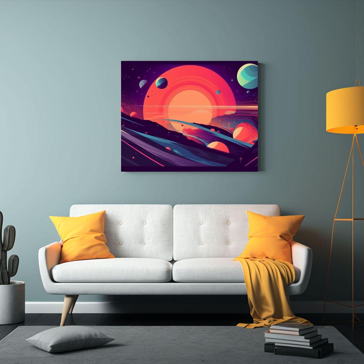 Pintura En Lienzo Estilo Retro Espacial, Concepto 40x30cm-2