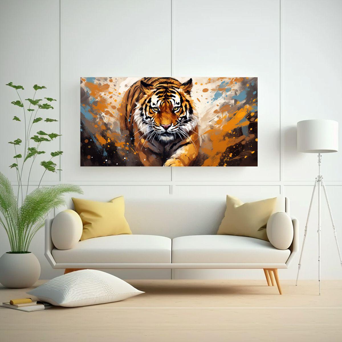 Cuadro Calidos Clasico: Tigre En Tonos Marrón Y D 140x70cm-2