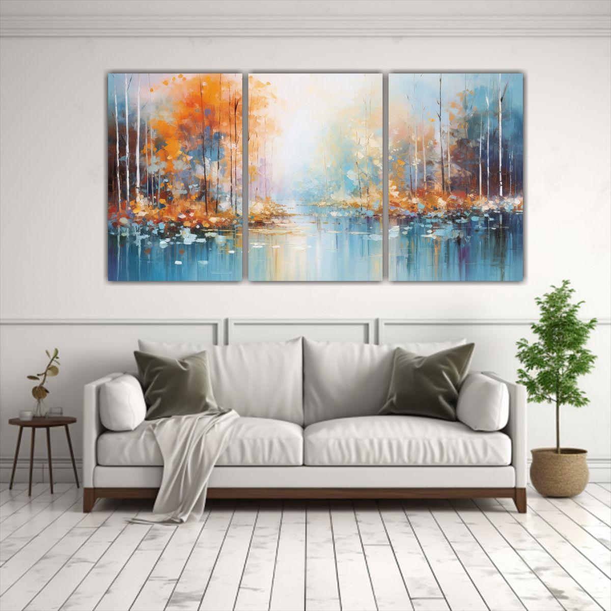 Paisaje Sereno Del Bosque En Lienzo Acuarela Arte 180x90 Cm-2