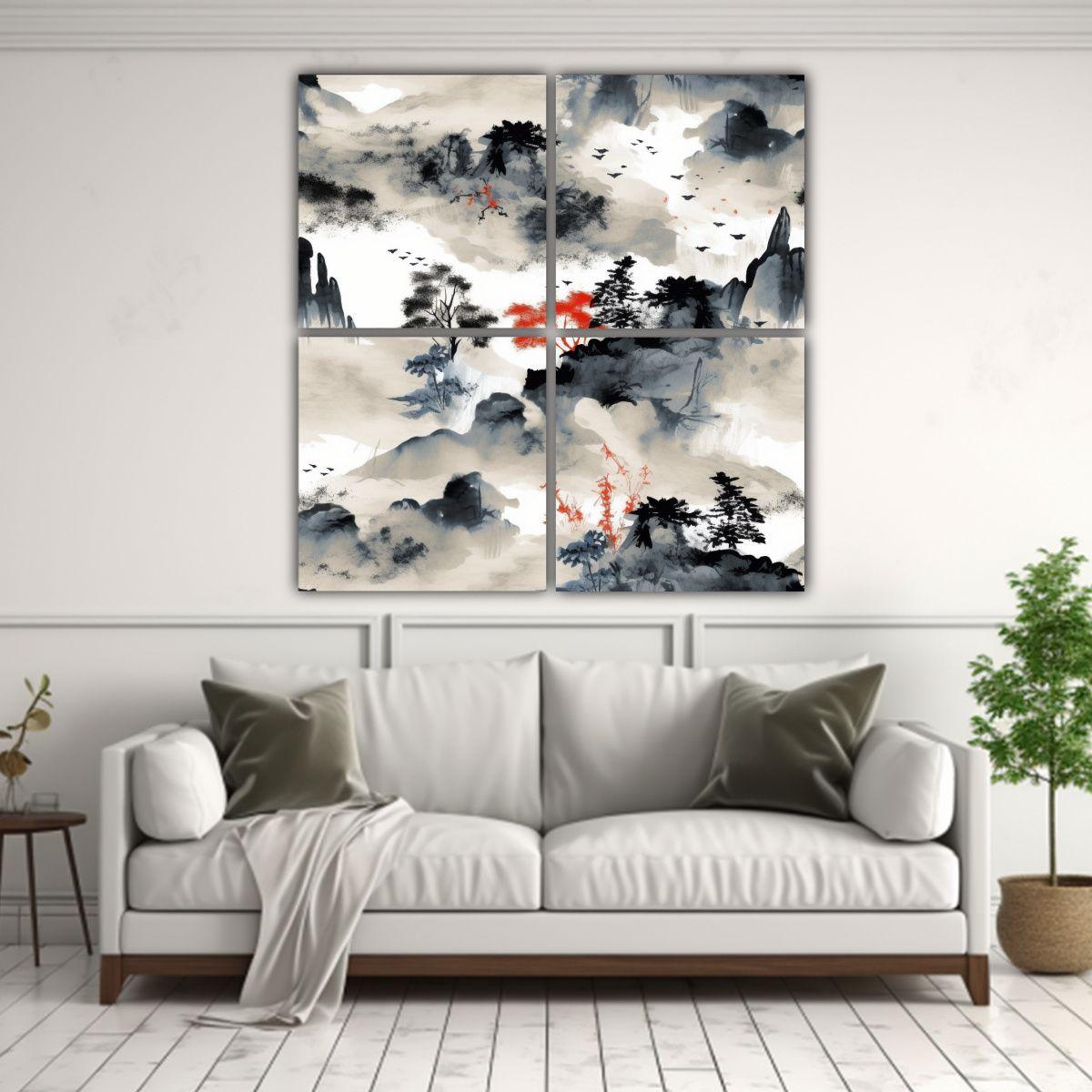 Cuadro De Tela Moderno Belleza Natural Montañas 100x100 Cm-2
