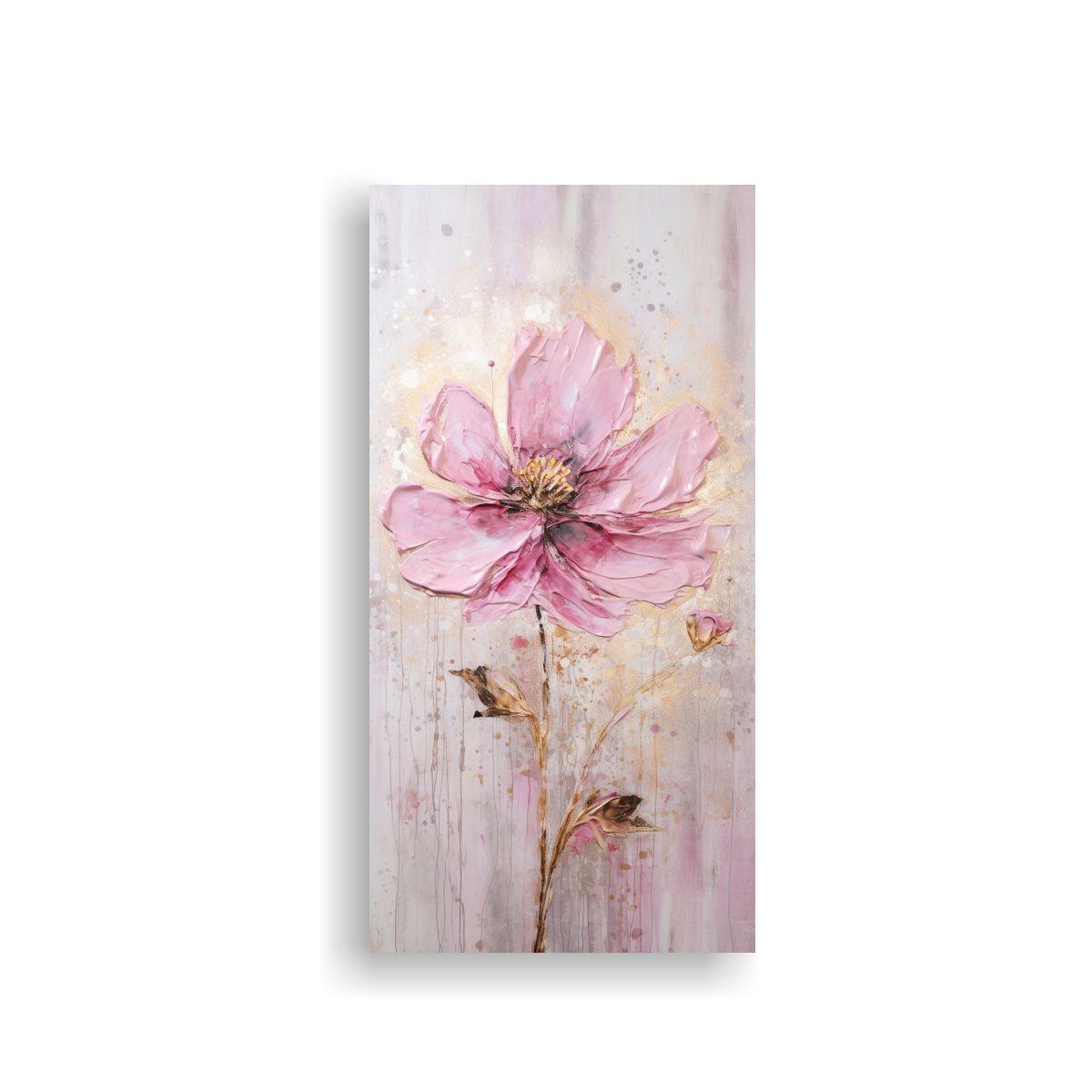 Pintura Pink Flower En Lienzo Estilo Composición 20x40cm-0