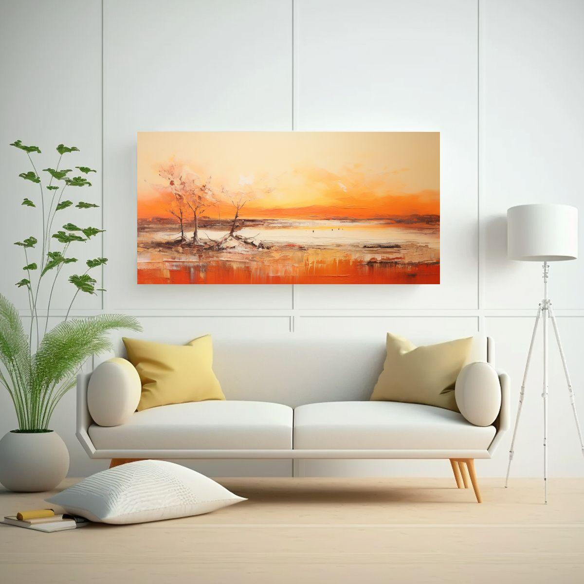 Pintura Abstracta Paisaje Con Colores Naranja 60x30 Cm-2