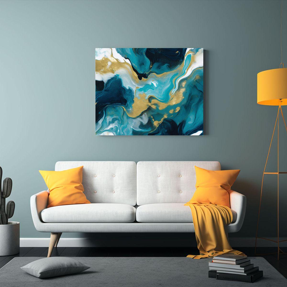 Cuadro Dibujo Belleza Abstracto Azul Y Dorado, Estilo Elegan 60x40cm-2