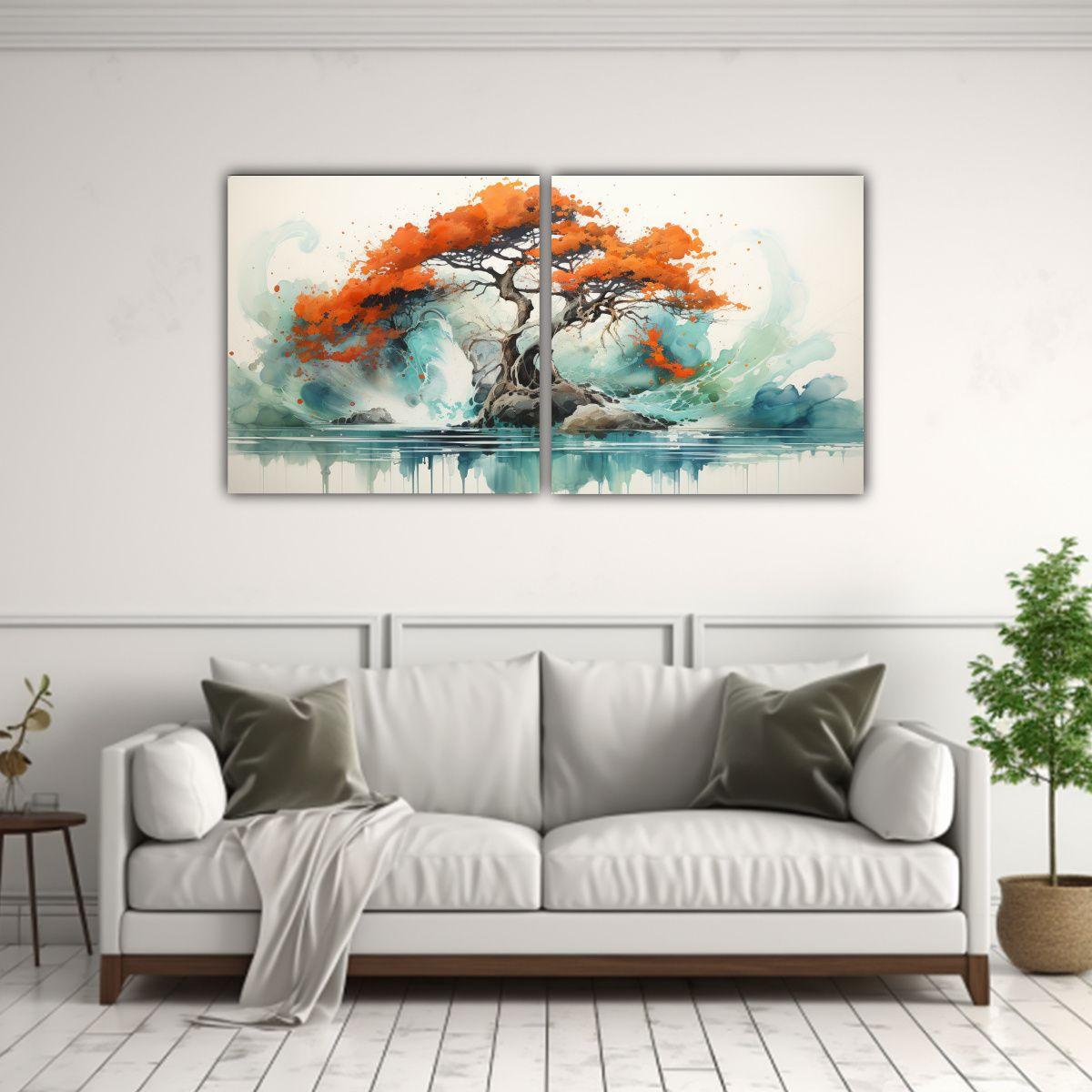 Pintura Abstracta De Árbol De Ciprés En Colores 100x50 Cm-2